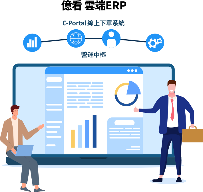 億看 ERP C-Portal 提供雲端線上下單、權限控管與 ERP 串接，實現訂貨自動化、供應鏈透明化，提升中小企業營運效率與競爭力。