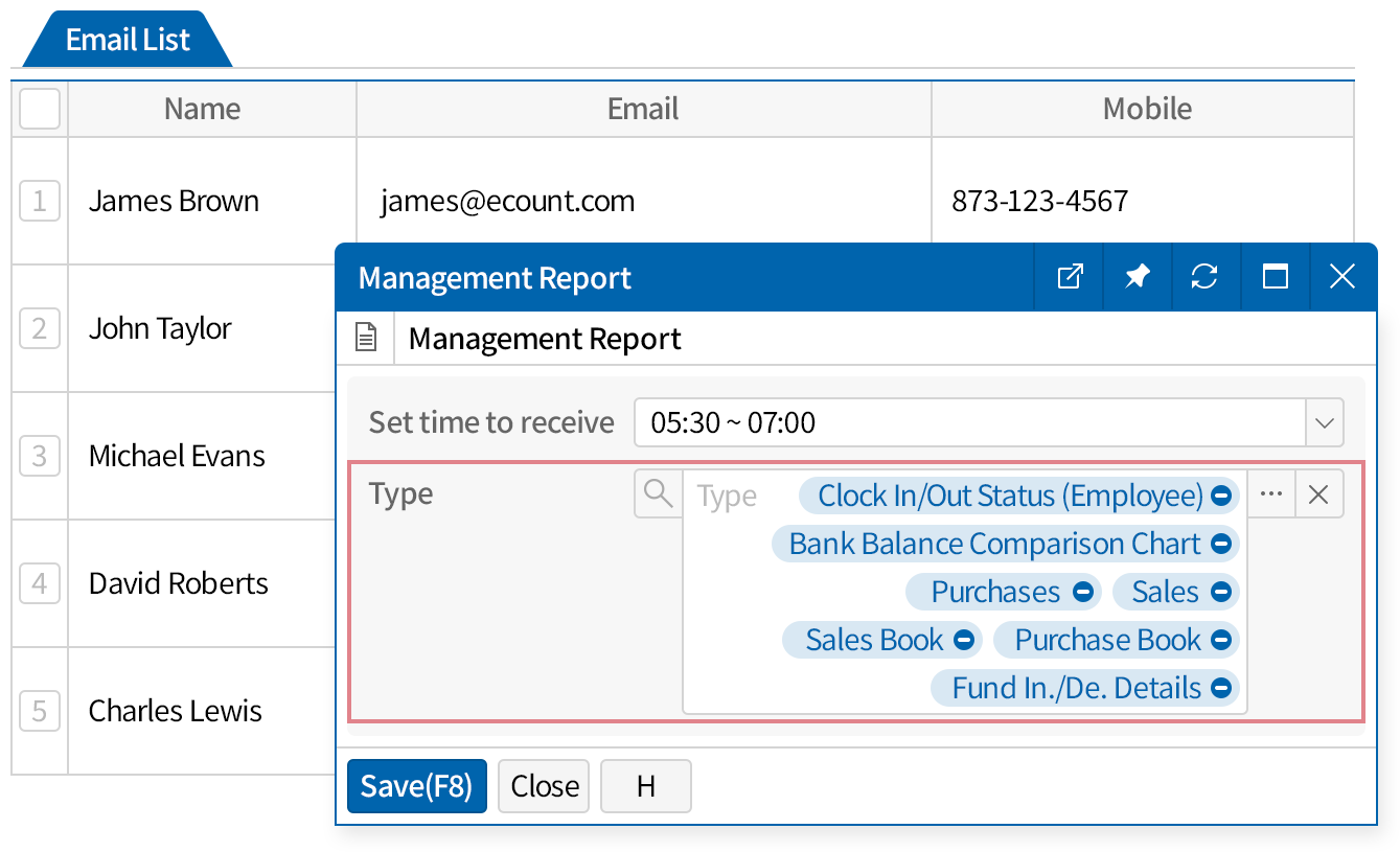Automatic delivery of Management report