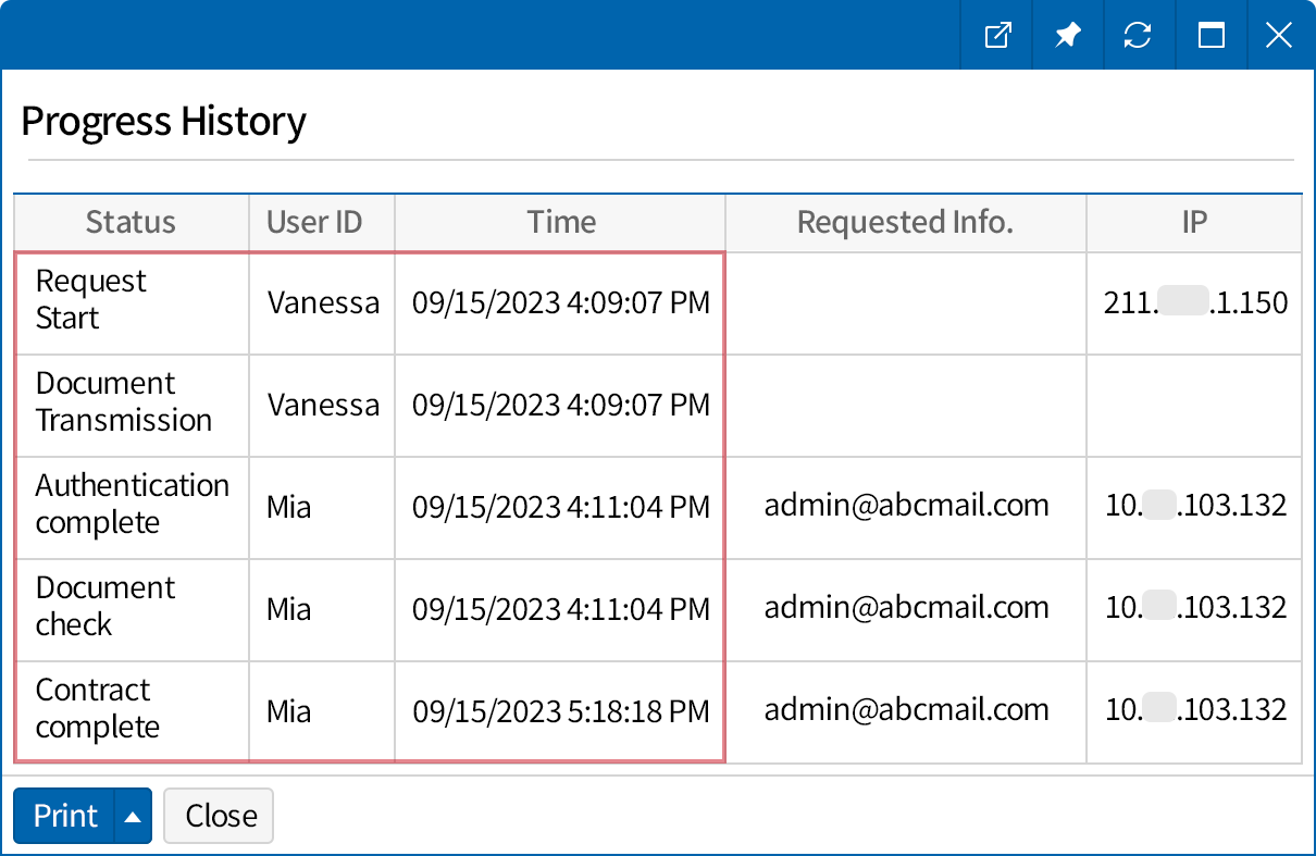 Check the contract history