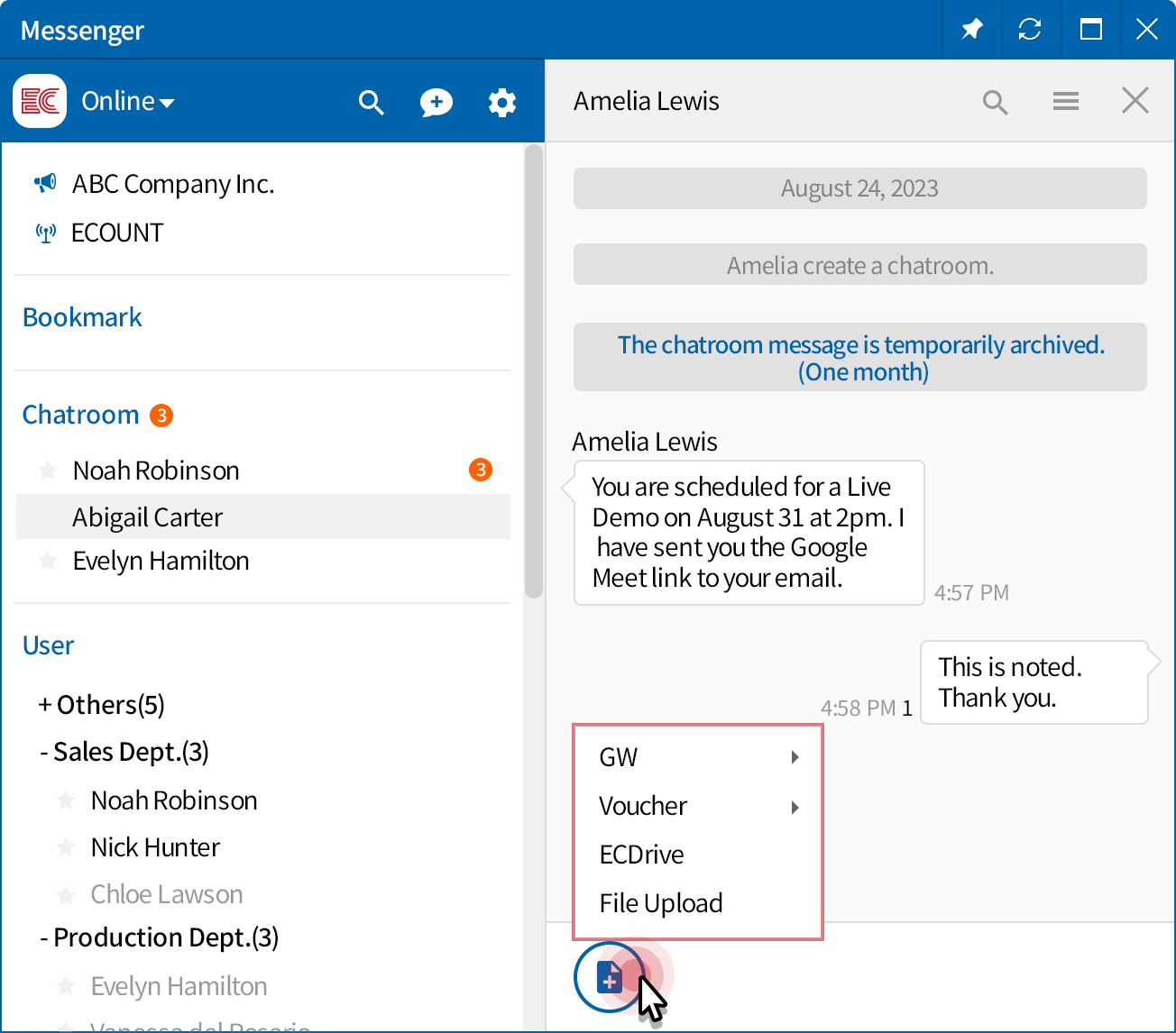 Corporate messenger for smooth communication