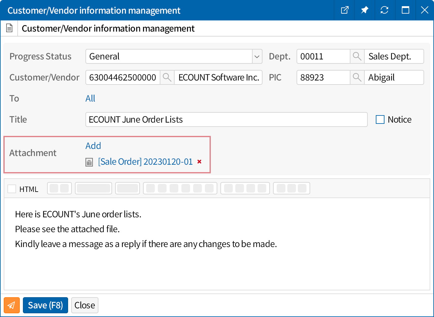 Link customer/vendor information with ERP slips