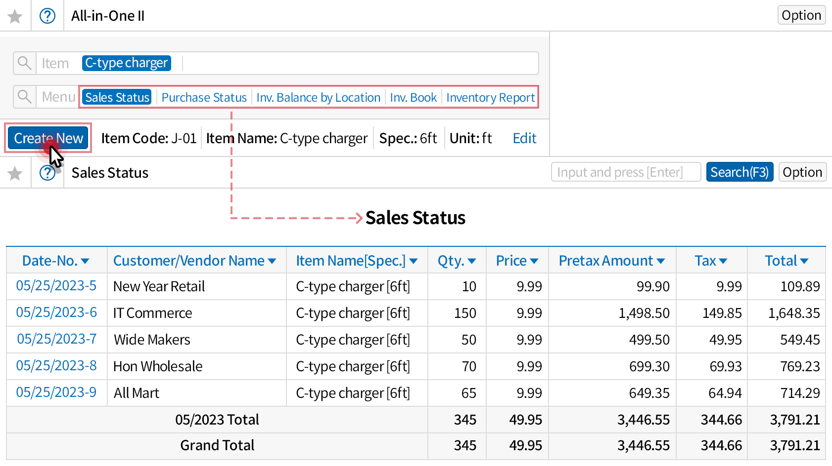View the inventory details by item at a glance