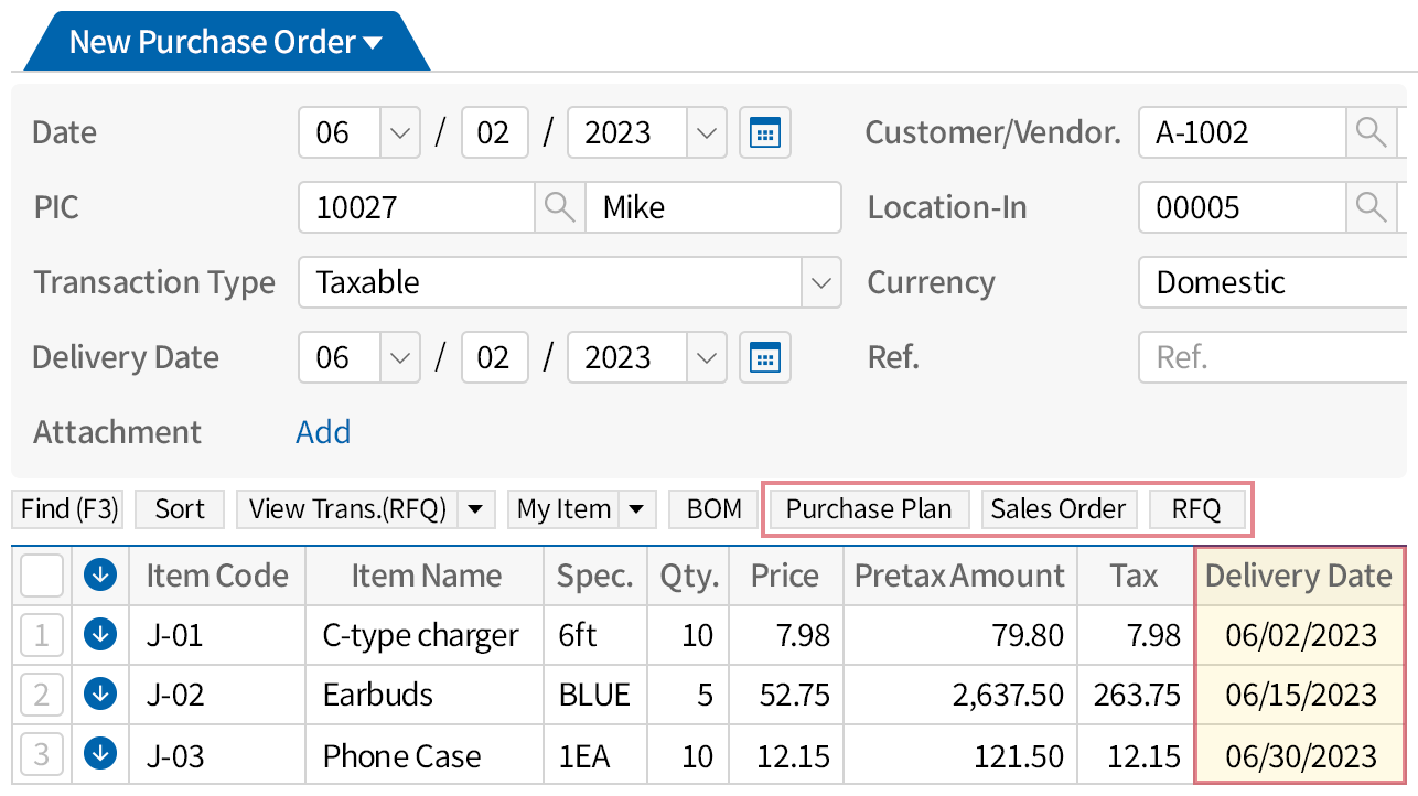 Efficient way to input Purchase Order