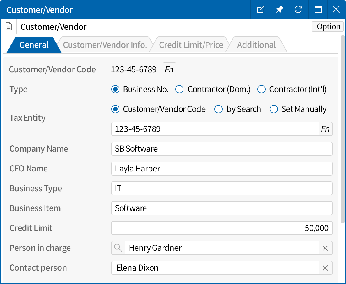 Detailed customer/vendor information management
