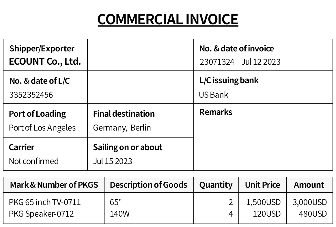 Automatic generation of Invoice/Packing List