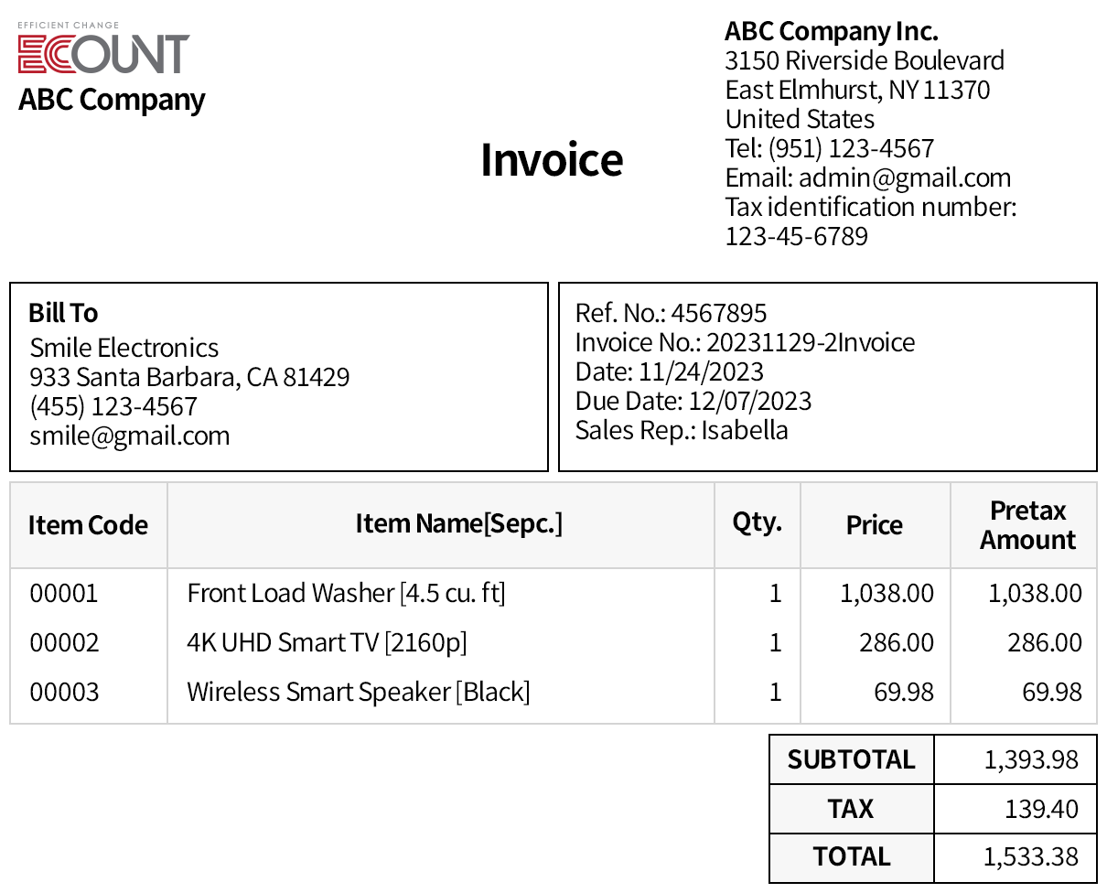 Sales invoice default template