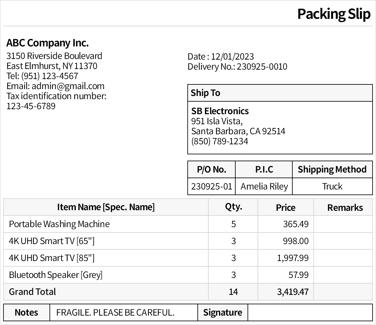 Simply enter ths shipping slips and generate/print shipment slips automatically