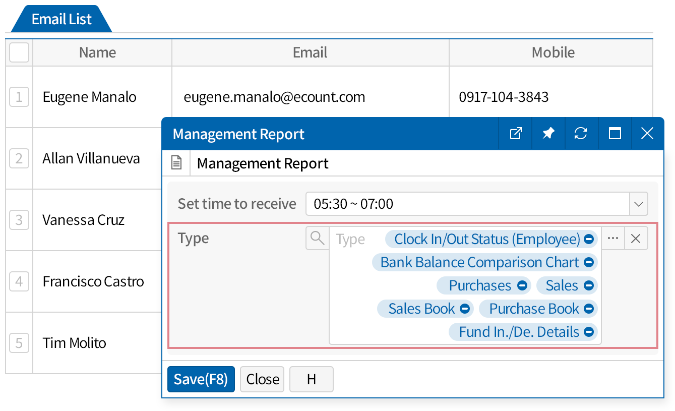 Automatic delivery of Management report