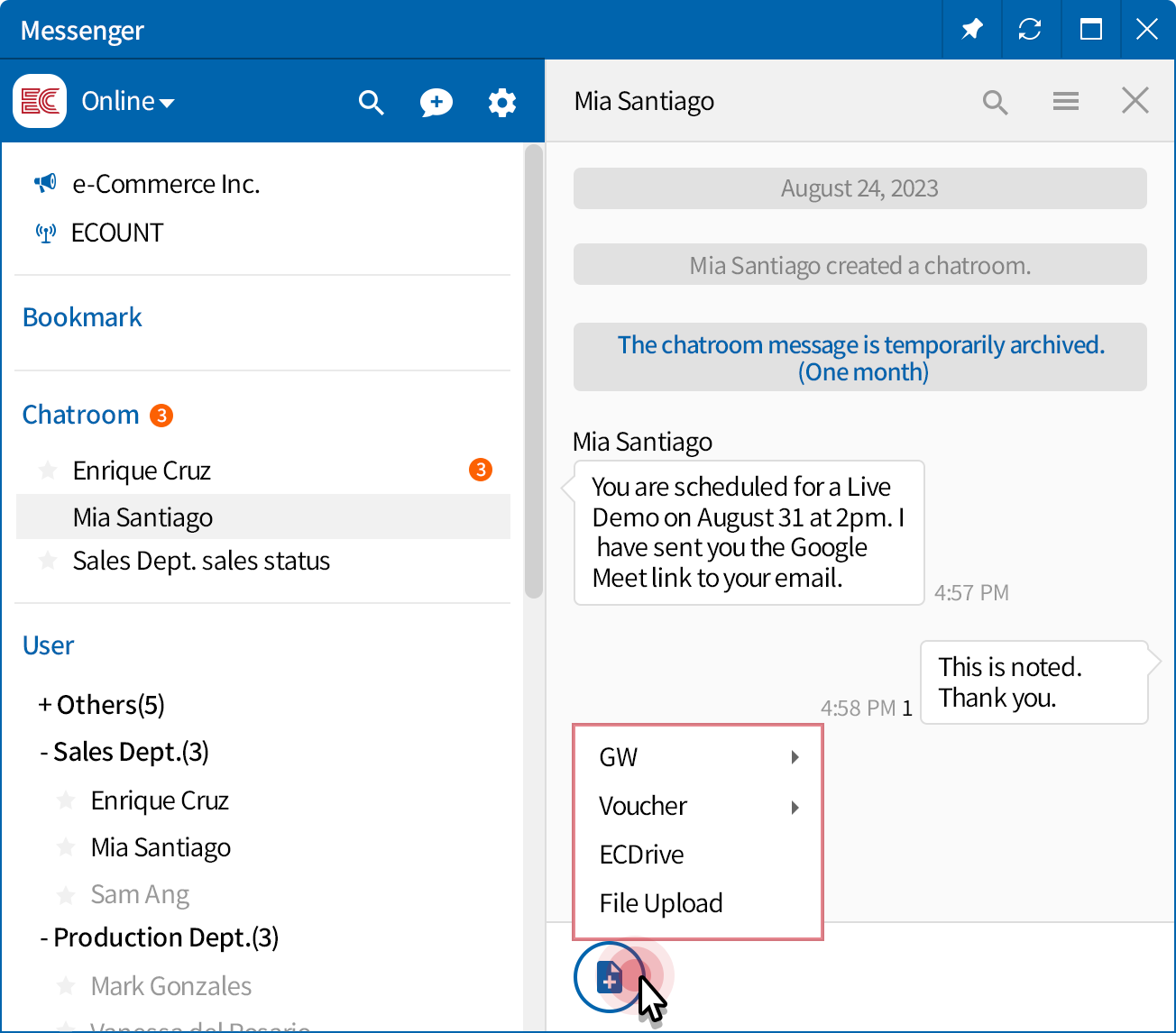 Corporate messenger for smooth communication