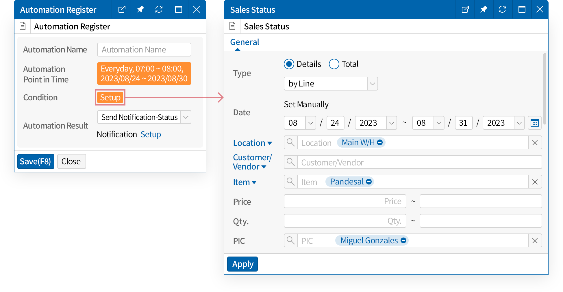 Setting up condition for automated notification