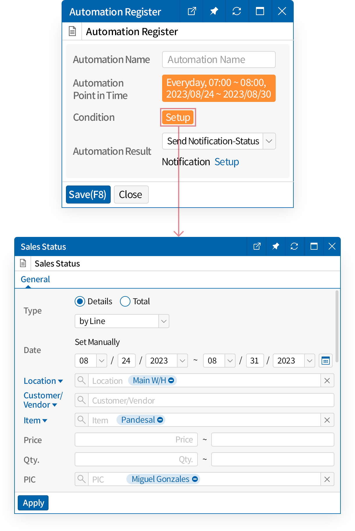 Setting up condition for automated notification