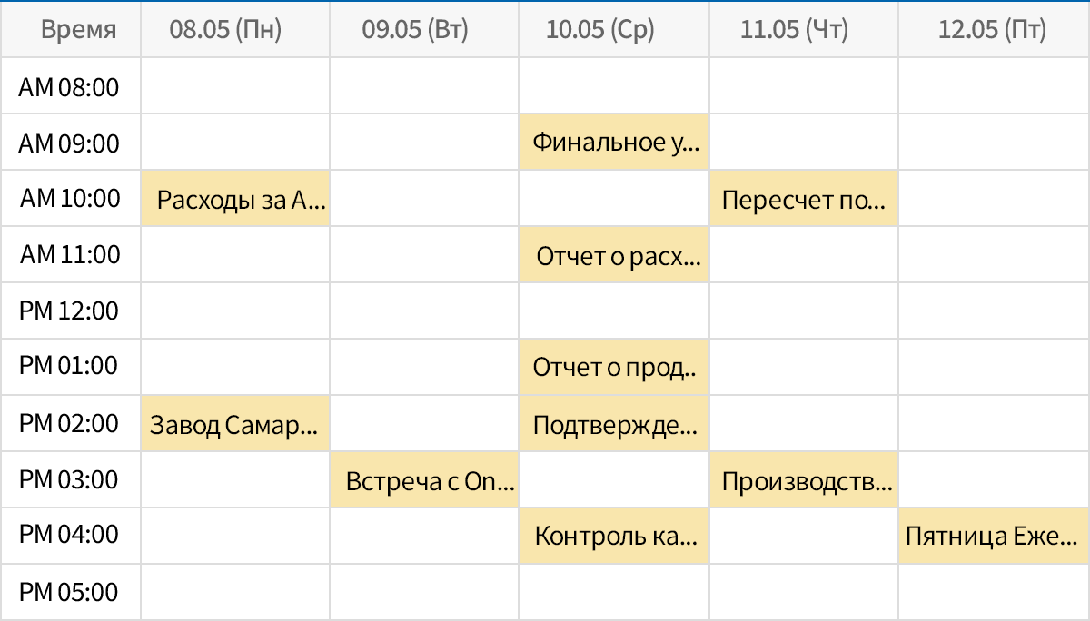 Недельное расписание