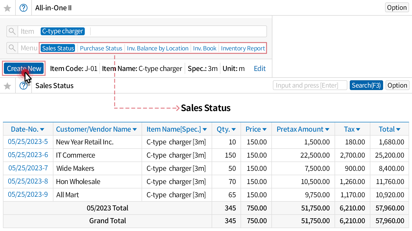 View the inventory details by item at a glance