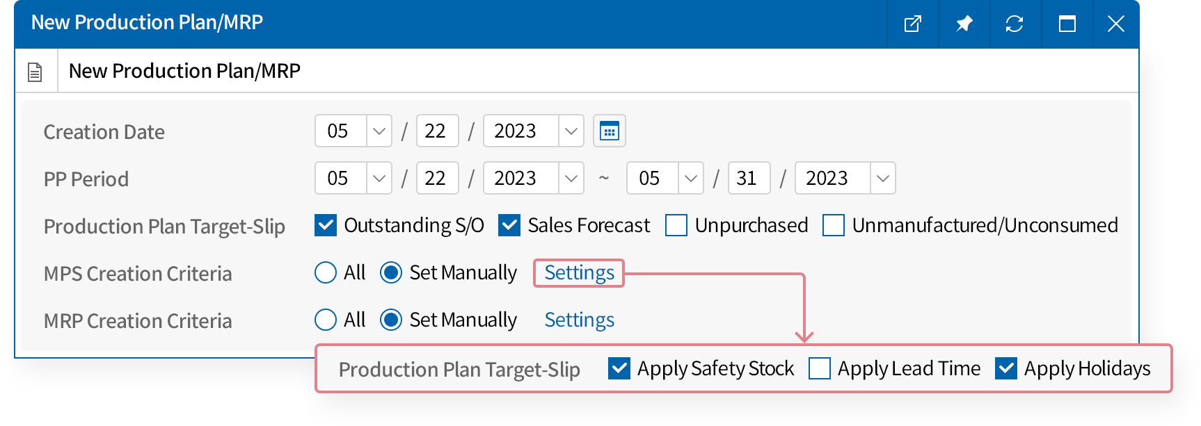 Establishing production plans based on sales orders