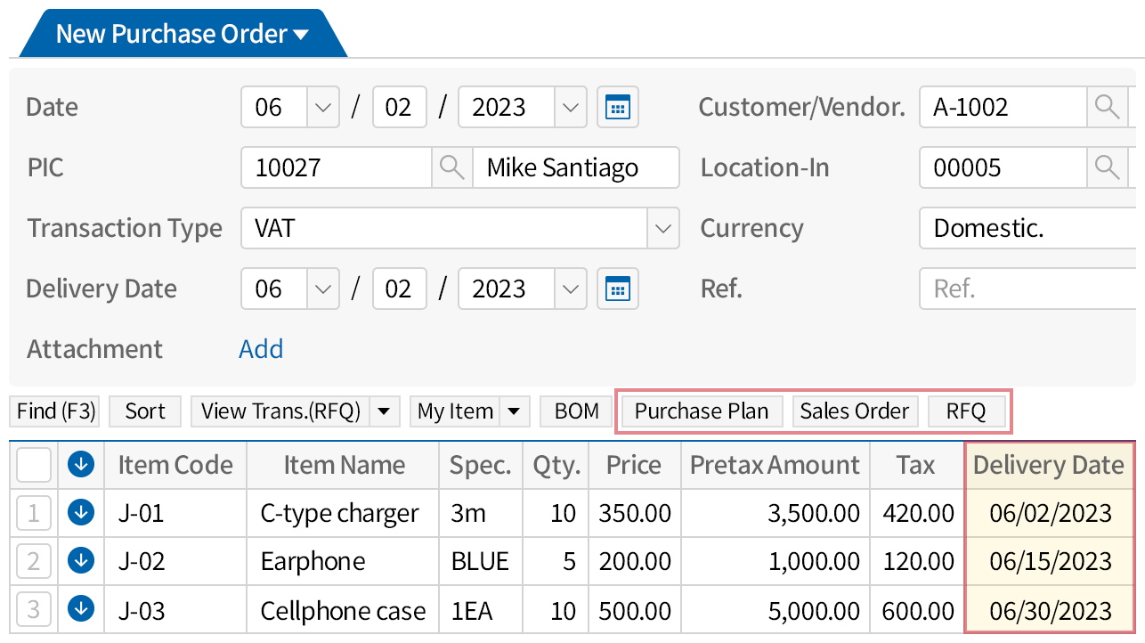Efficient way to input Purchase Order