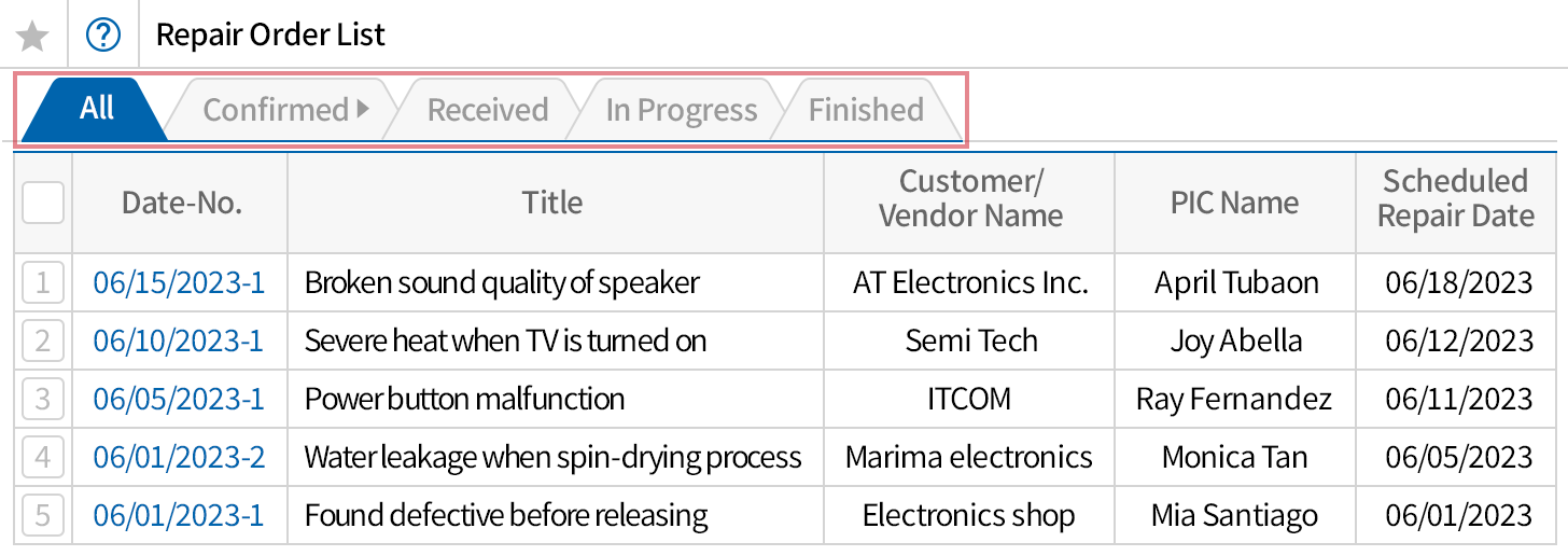 Setting detalied functions according to the company's A/S workflow