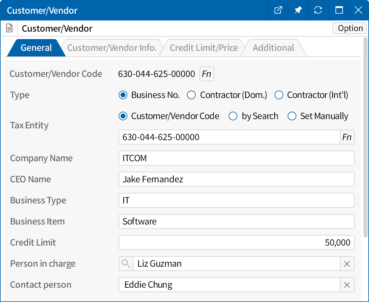 Detailed customer/vendor information management