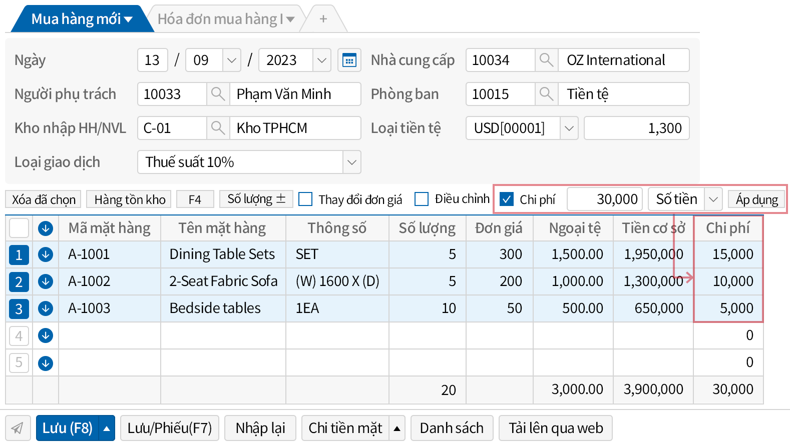 Ghi nhận chi phí xuất/nhập khẩu vào giá thành