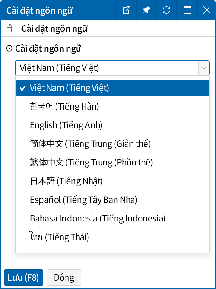 Tiếng Nhật, Tiếng Việt, Tiếng Tây Ban Nha, Tiếng Indonesia, Tiếng Thái