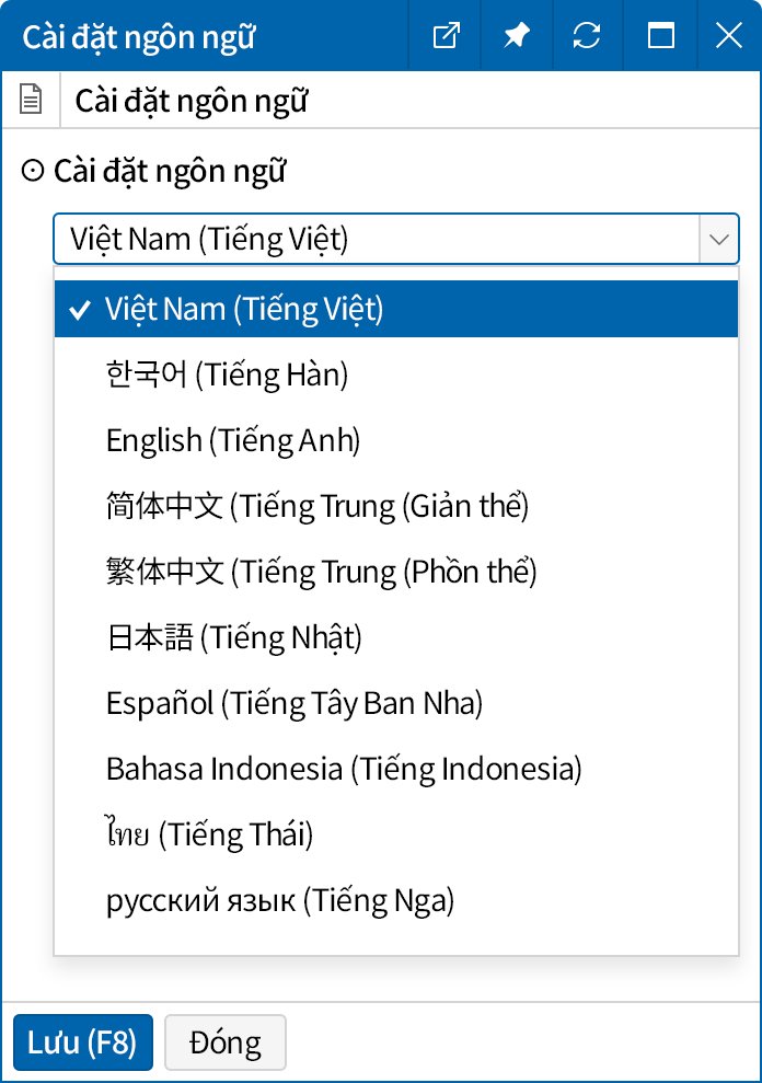 Tiếng Nhật, Tiếng Việt, Tiếng Tây Ban Nha, Tiếng Indonesia, Tiếng Thái