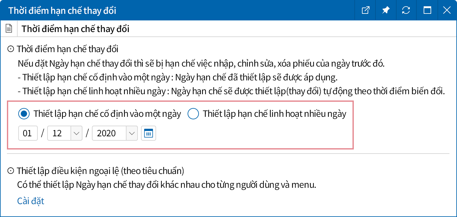 Kiểm soát việc sửa đổi trên dữ liệu đã quyết toán
