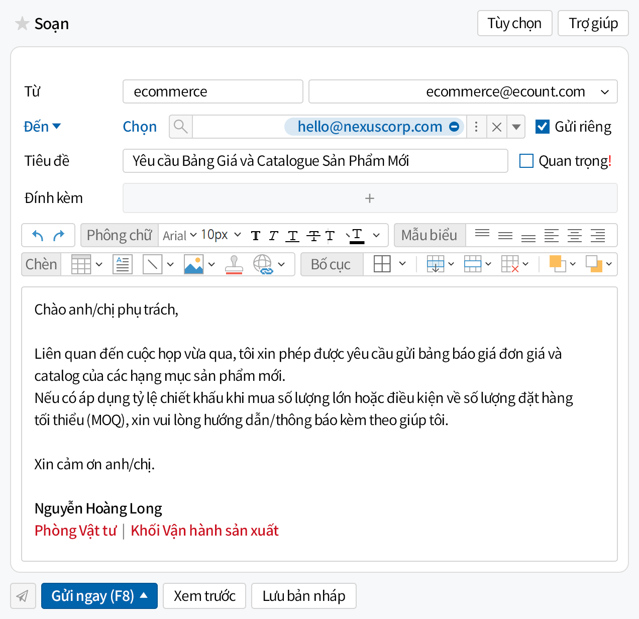 Tính năng tiện lợi khi gửi Email