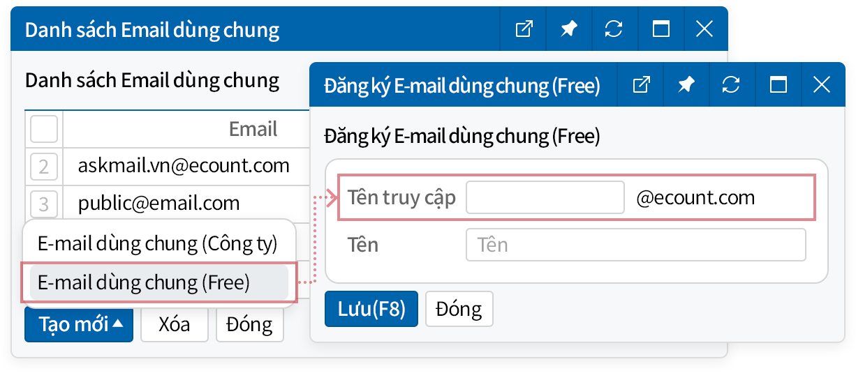 Có tên miền email riêng thì OK, không có được cung cấp 1 email miễn phí.