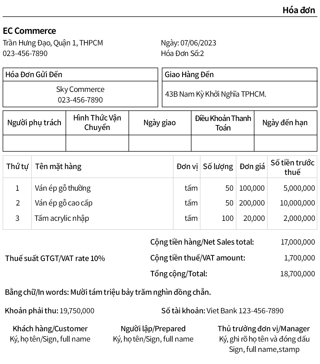 Hiển thị hạng mục Khoản phải thu trên Phiếu bán hàng