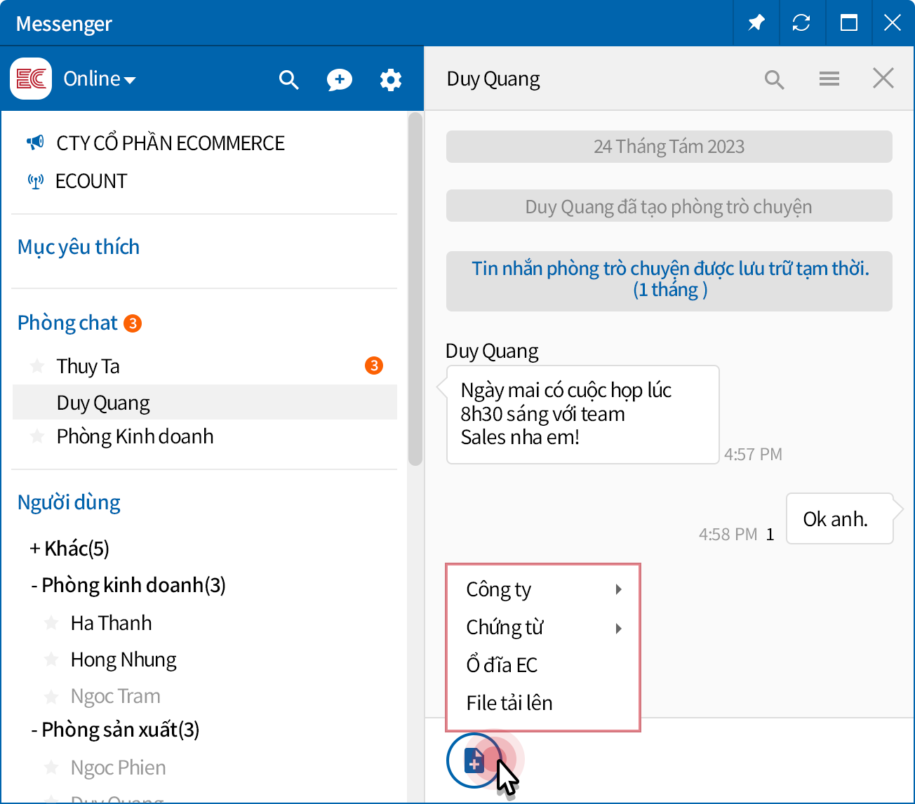 Messenger nội bộ giúp trao đổi công việc thuận tiện hơn
