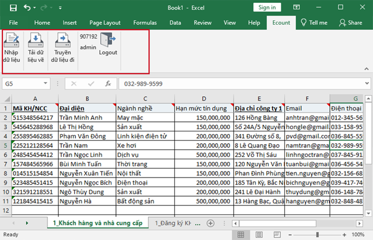 Tải dữ liệu lên bằng Excel