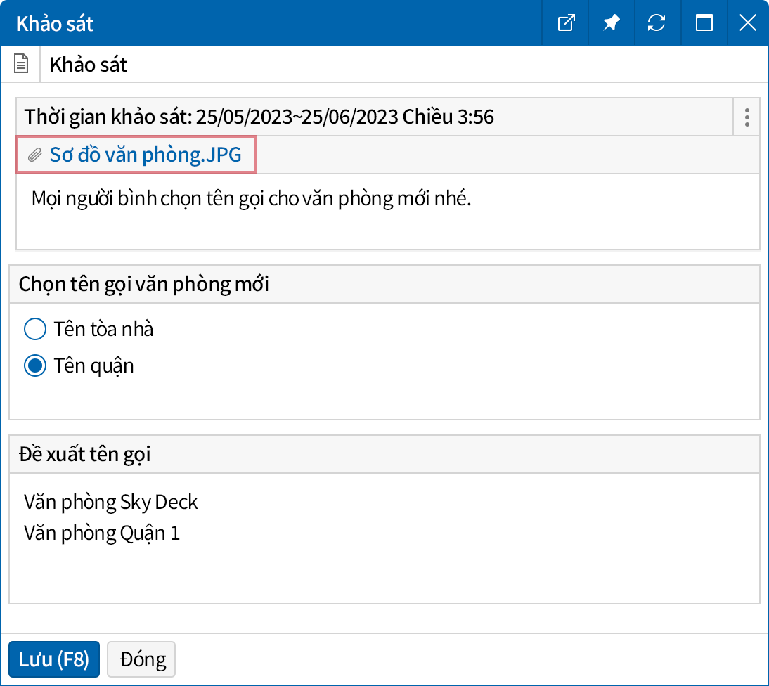 Đính kèm tập tin liên quan đến nội dung khảo sát