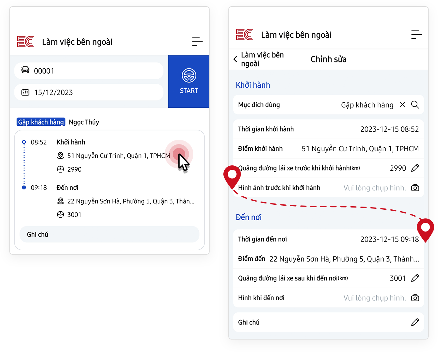 Nhập chi tiết làm việc bên ngoài