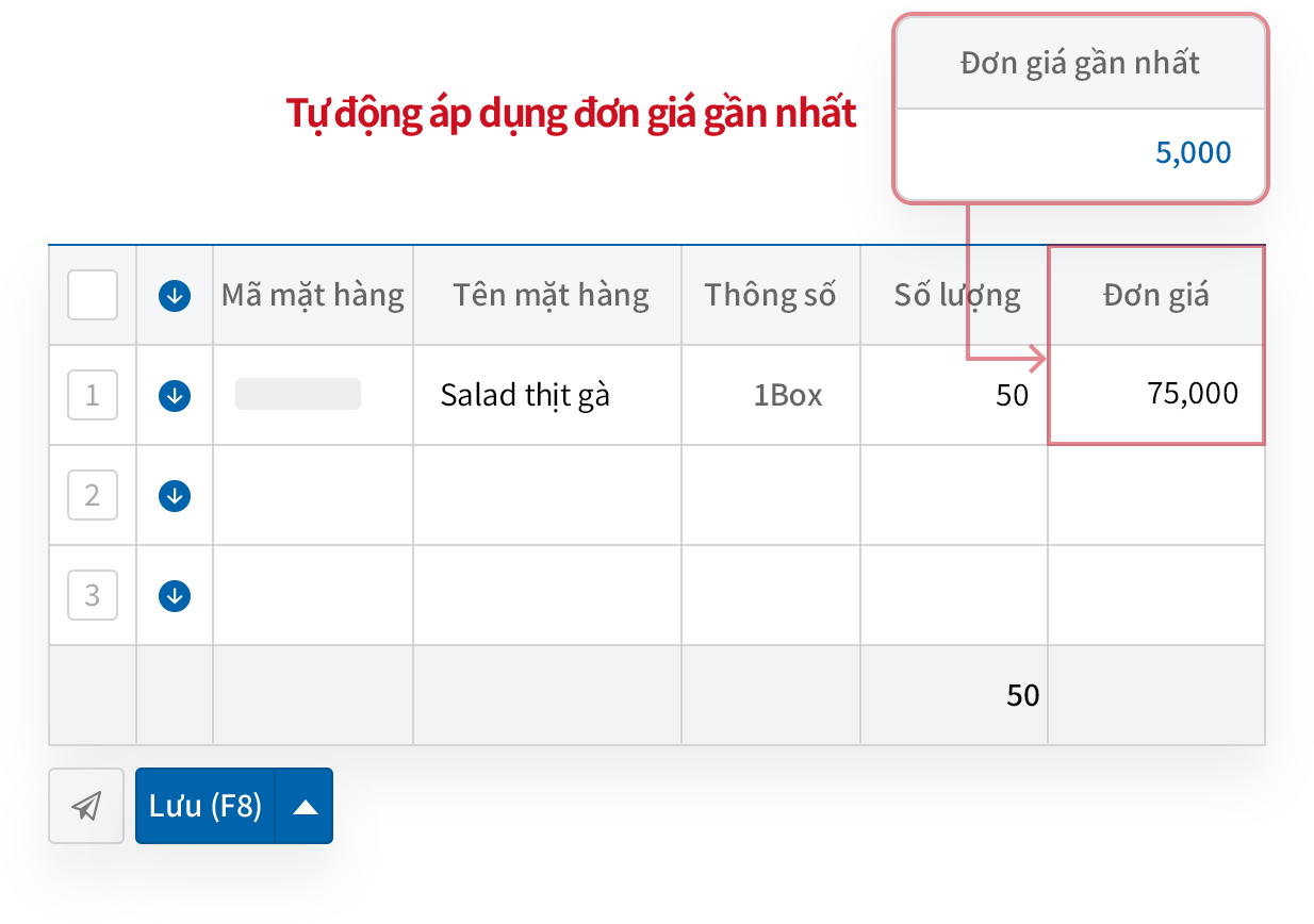 Tự động áp dụng đơn giá giao dịch với khách hàng gần đây nhất