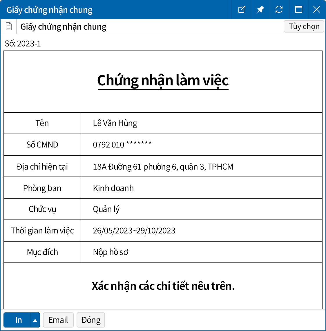 Đơn giản hóa công tác cấp giấy chứng nhận trên phần mềm ECOUNT Dễ dàng cấp các loại giấy chứng nhận cho nhân sự
