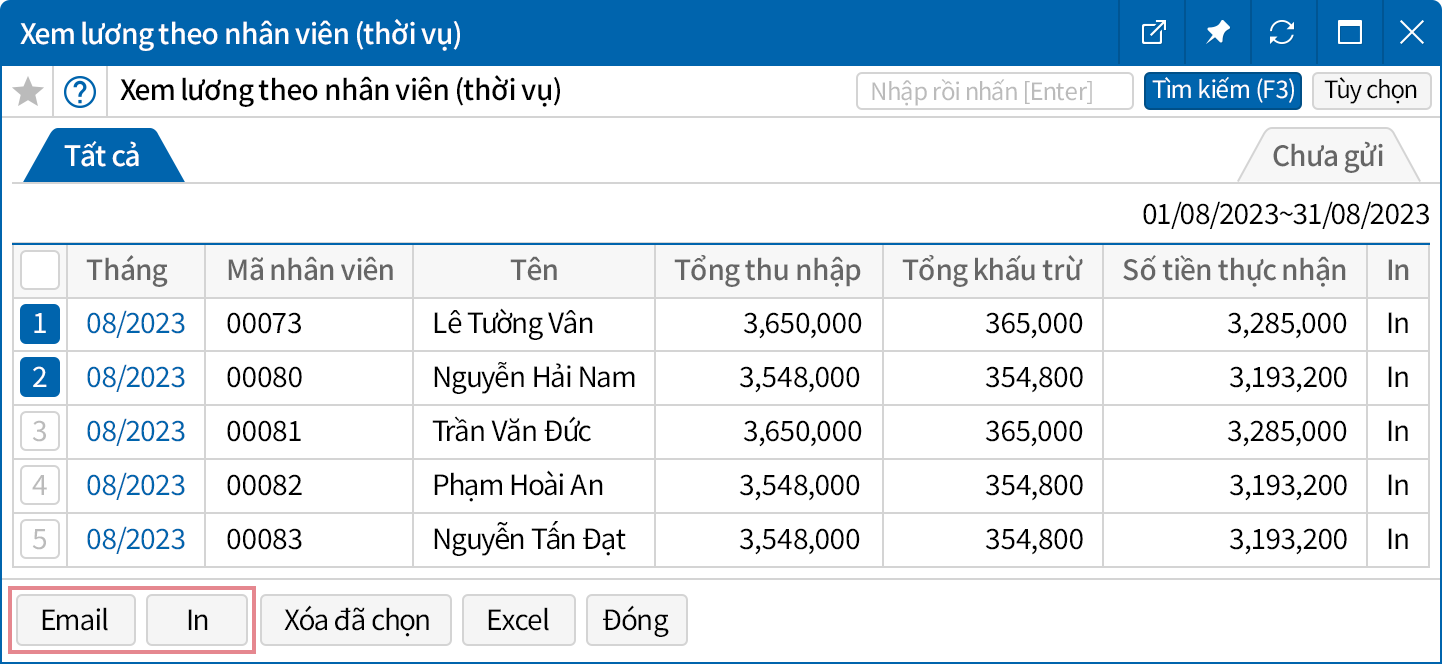 Giải quyết các công việc sau khi tính lương