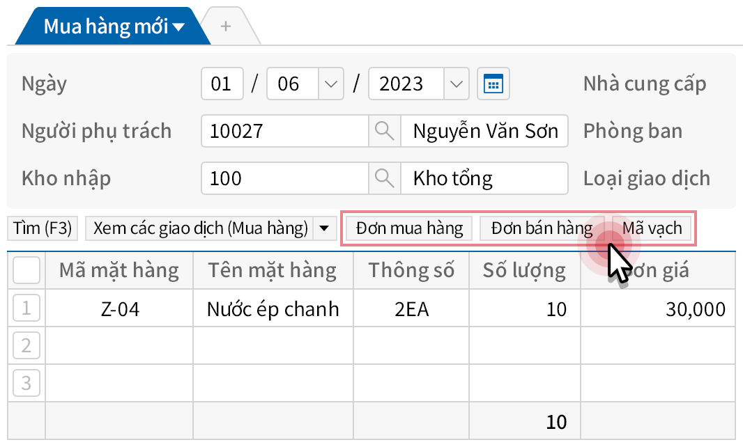 Đa dạng phương thức nhập Mua hàng