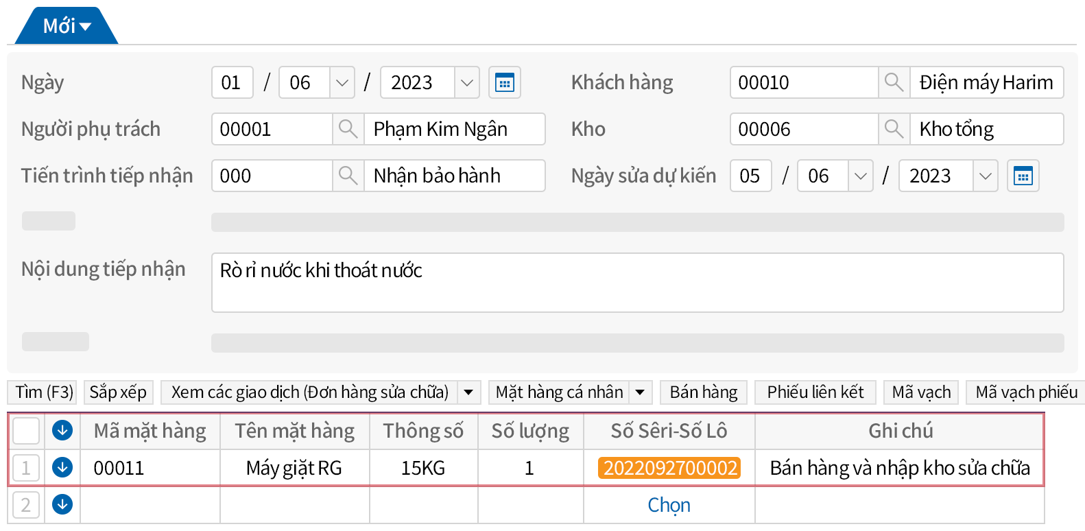 Tiếp nhận yêu cầu sửa chữa