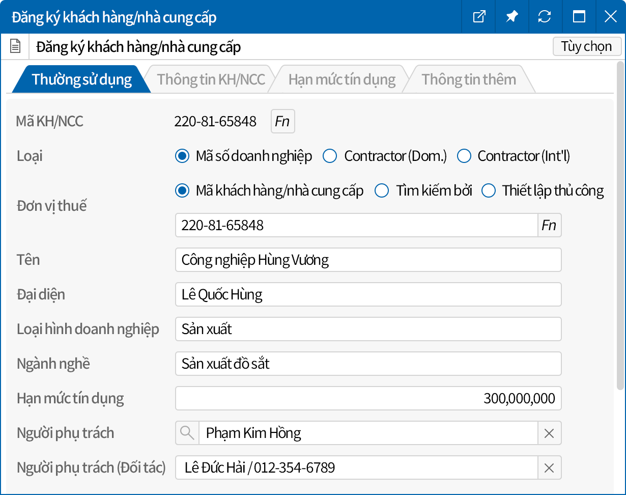 Quản lý chi tiết thông tin khách hàng/nhà cung cấp