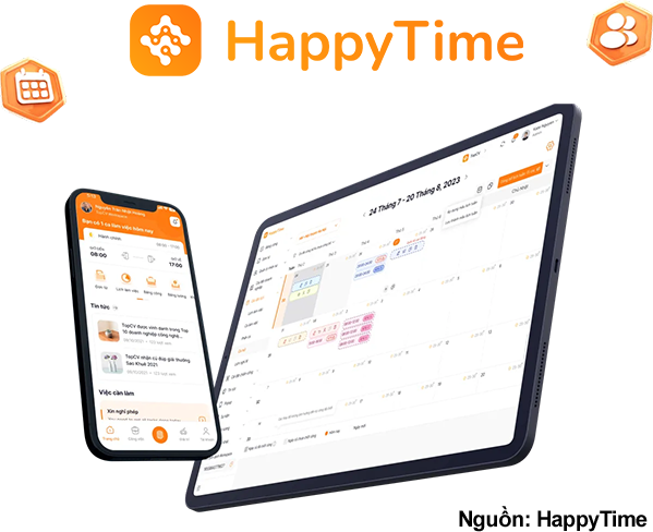 Giao diện phần mềm HappyTime quản lý lương và chấm công trên mobile và tablet